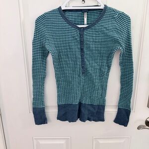 Aeropostale Ribbed Henley Button Down L | Blue Teal Y2K